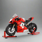 Red motorcycle model on a stand Premium 1/6 scale Ducati Panigale V4R alloy model with authentic racing details