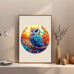 Colorful wooden jigsaw puzzle featuring artistic animal design with intricate patterns and vibrant details