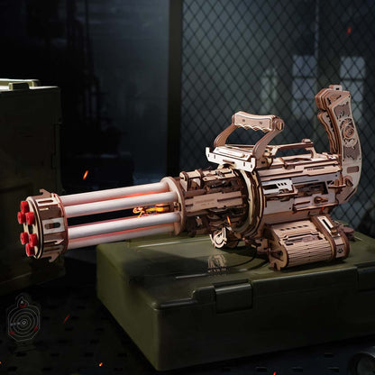 Rotating barrel wooden puzzle gun kit 3D assembly model with 6-barrel firing mechanism by DIY Puuzzle