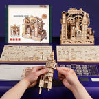 London themed wooden 3D puzzle marble run with mechanical components and landmark features