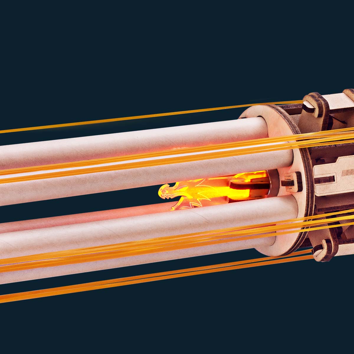 Rotating barrel wooden puzzle gun kit 3D assembly model with 6-barrel firing mechanism by DIY Puuzzle