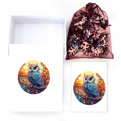 Colorful wooden jigsaw puzzle featuring artistic animal design with intricate patterns and vibrant details