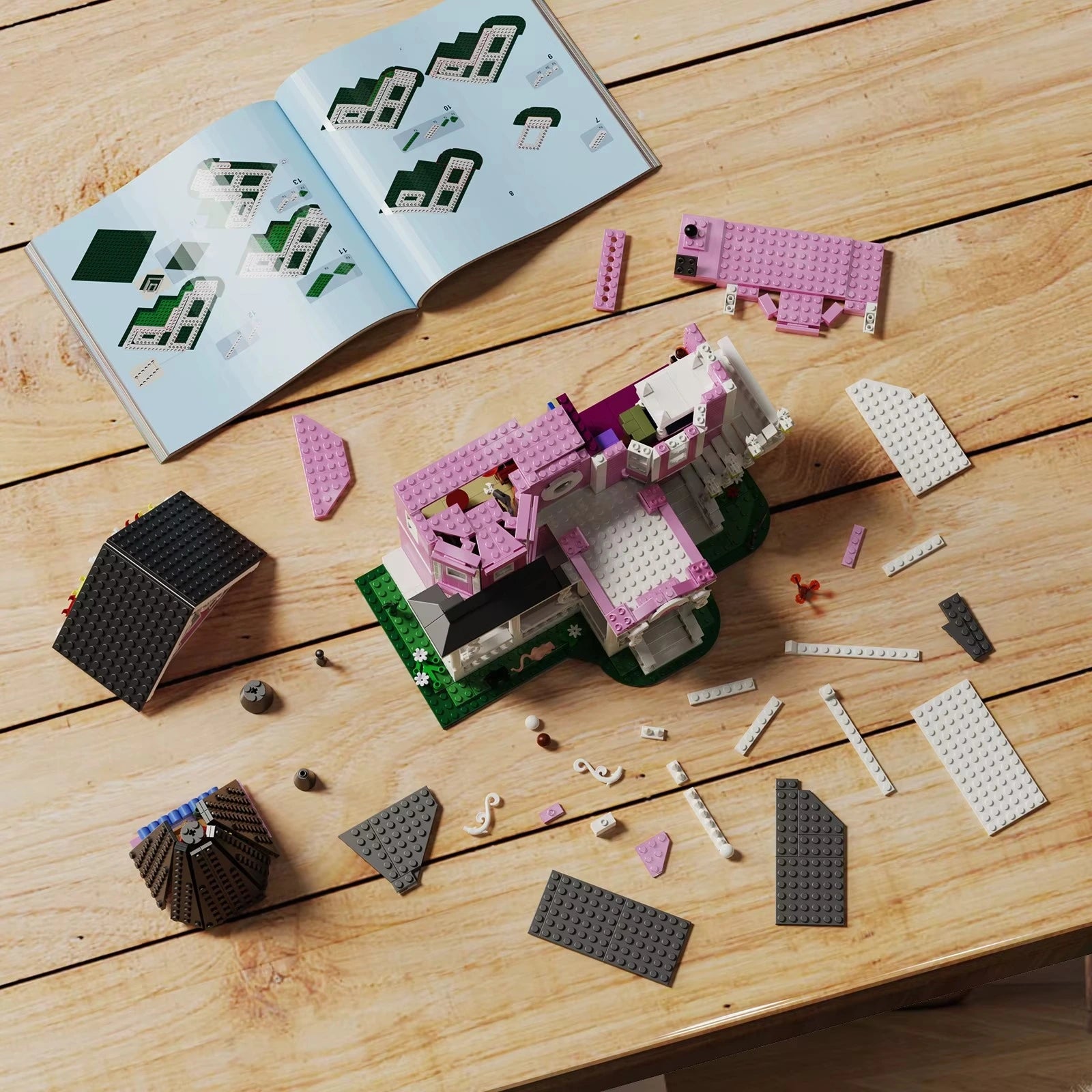 Pink Palace Haunted House Building Set with LED Lights Victorian Gothic Architecture