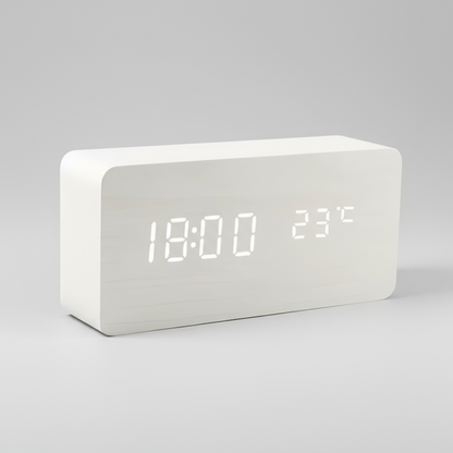 LED Digital Alarm Clock - Voice - Controlled Wooden Desktop Clock, USB/AAA Powered - Stylish Wood Watch Table Design