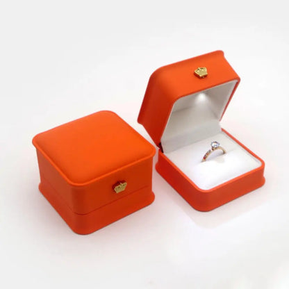 Orange jewelry box LED ring box with automatic light for engagement proposals and wedding jewelry display