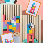 Montessori Color Puzzle - Wooden Logic Training Toy with 20 Cards Interactive Game for Toddlers 3-5 Years