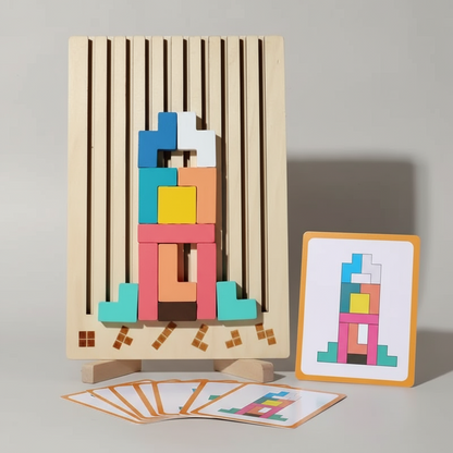 Montessori Color Puzzle - Wooden Logic Training Toy with 20 Cards Interactive Game for Toddlers 3-5 Years