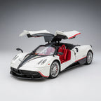 1:18 Pagani Huayra diecast model car in alloy with open scissor doors and a red leather interior for collectors, White