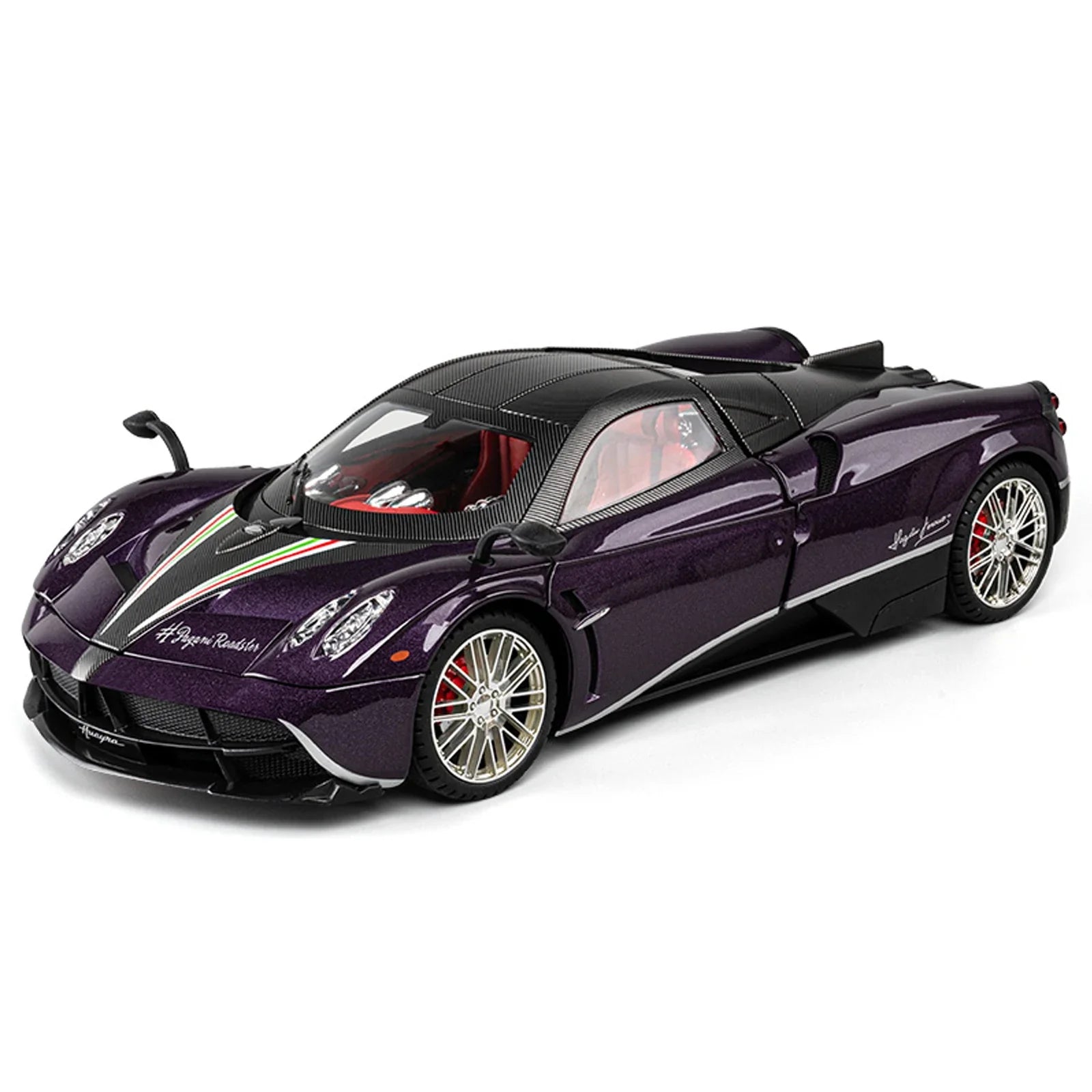 Purple Pagani Huayra alloy hypercar at 1:18 scale, a diecast model car and birthday gift for collectors and car fans