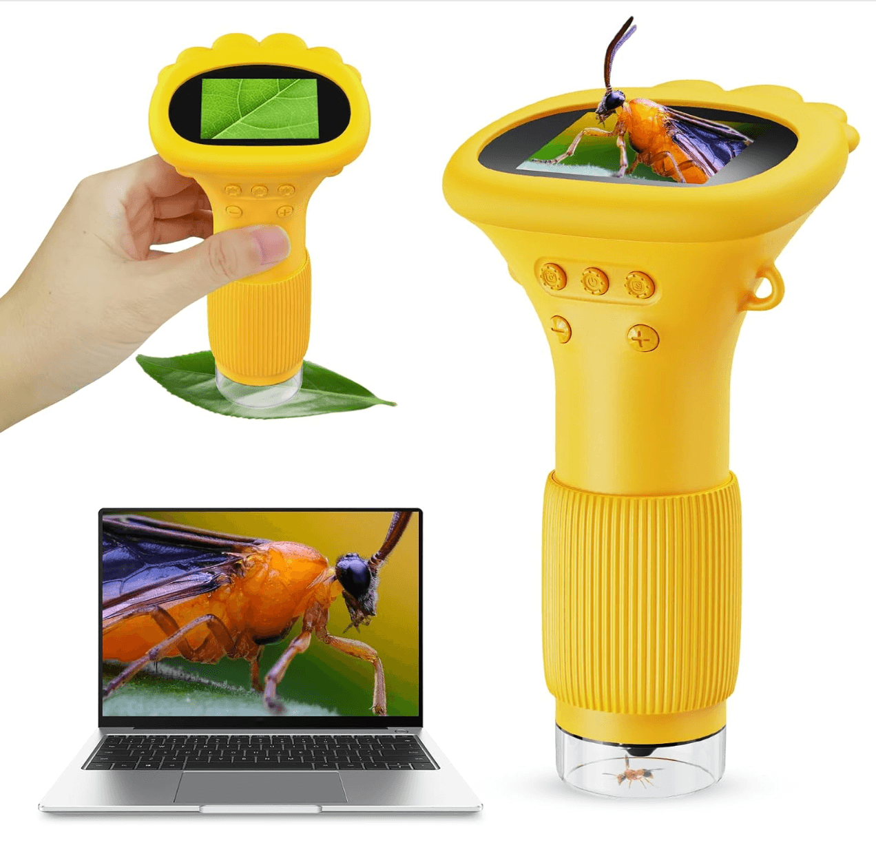 1000X digital microscope for kids with a bright handheld screen for insects, leaves and hands-on STEM science, Yellow