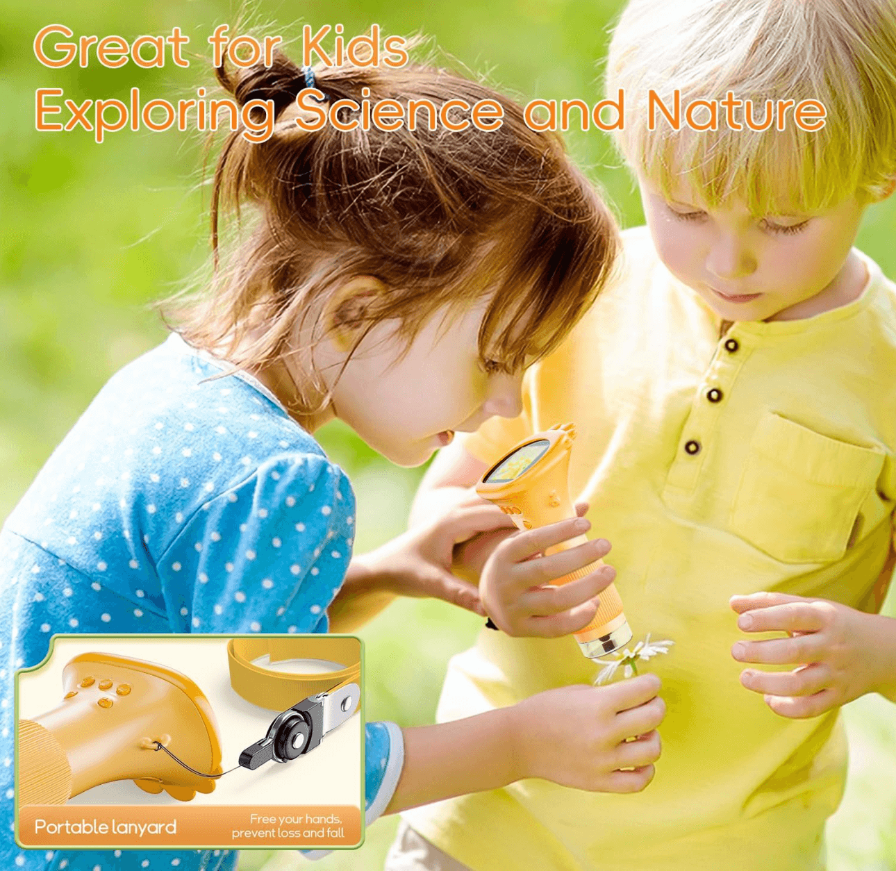 Kids pocket microscope for outdoor nature exploration and STEM discovery, a fun educational science gift, Yellow