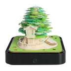 3D art memo pad that tears away note pages to build a Green Treehouse paper sculpture, with a touch LED base for the desk