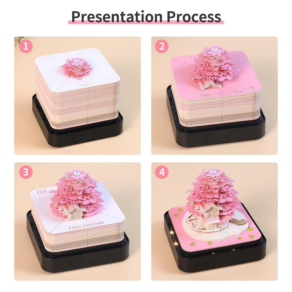 Layered memo pad that tears into a Mushroom paper sculpture, a cute LED desk ornament and daily calendar for the workspace