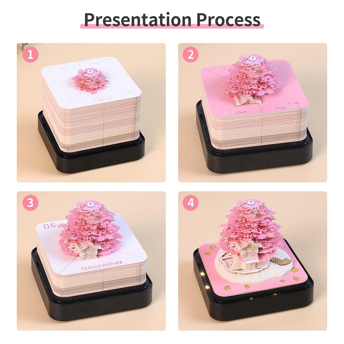 Layered memo pad that tears into a Mushroom paper sculpture, a cute LED desk ornament and daily calendar for the workspace