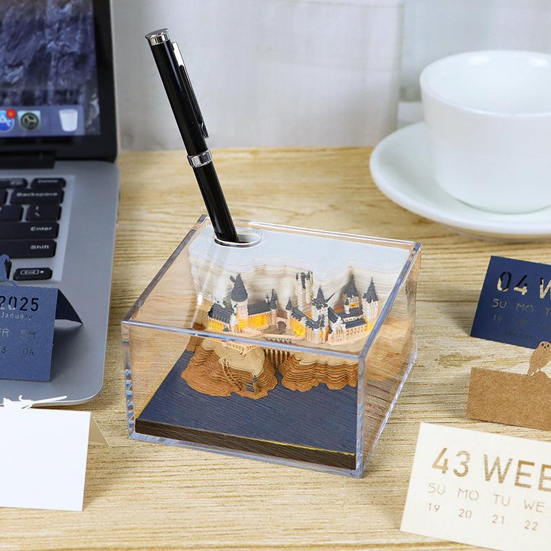 284 page memo pad forming a tree paper sculpture as sheets tear off, the Tree No Calendar version with a glowing LED base