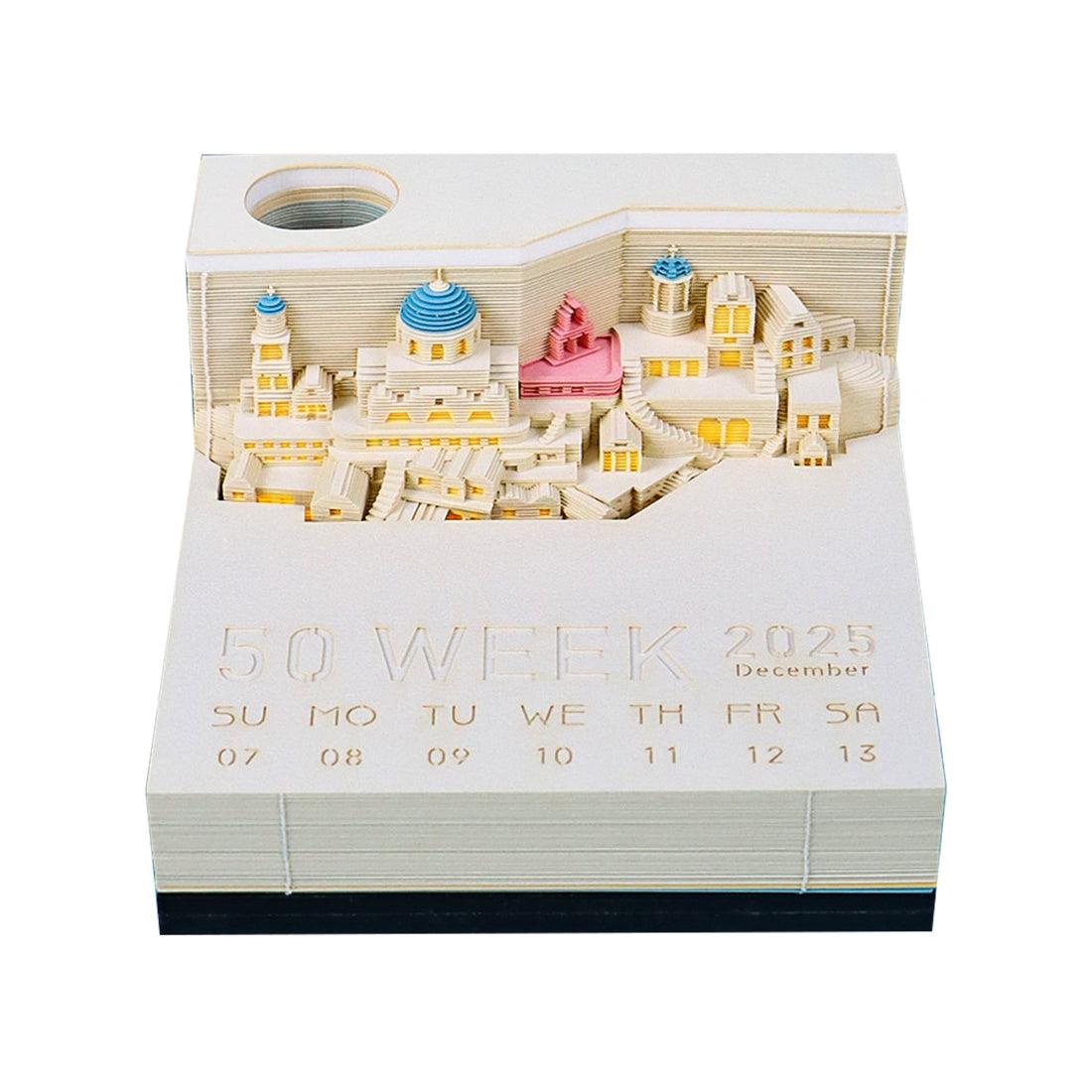 3D art memo pad shaping a Sky Cat paper sculpture as notes tear away, a glowing LED desk decor piece and calendar planner