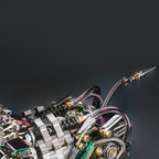 Inner mechanism of a metal bull model with visible gears, joints, and rivets, an articulated 1087 piece kit for engineers Gold