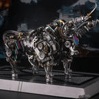 Poseable mechanical bull built in gleaming stainless steel, a 1087 piece metal model kit and statement decor for a work desk Silver