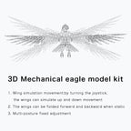 Mechanical eagle model kit with movable wings that fold and lift, an interactive metal build for engineering fans