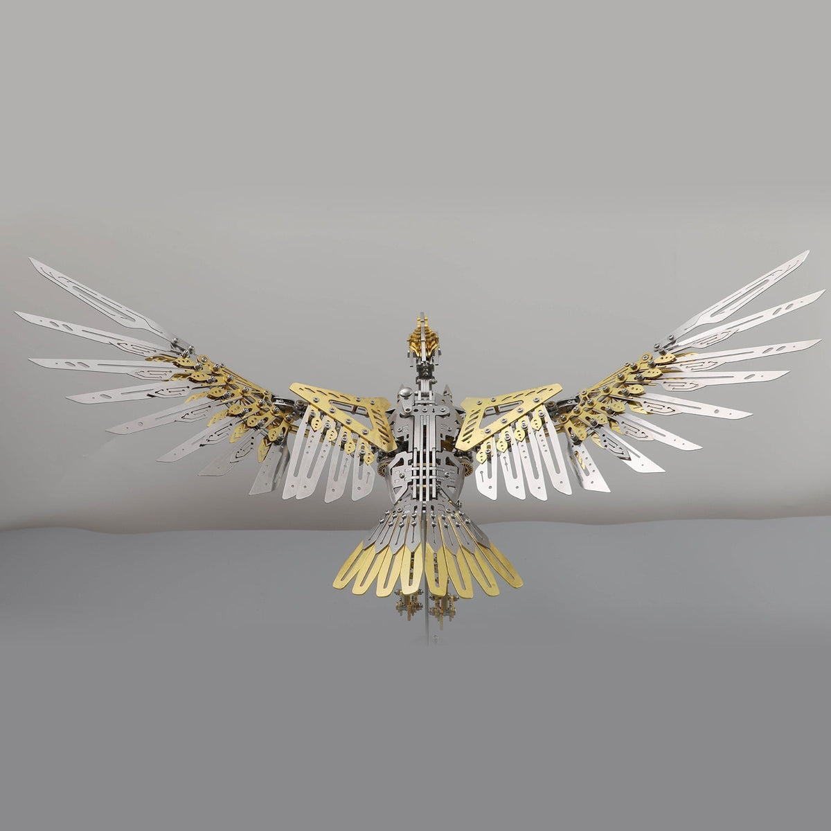 3D metal mechanical eagle model kit with wide spread wings, a gold and steel bird sculpture for a steampunk desk Gold Eagle