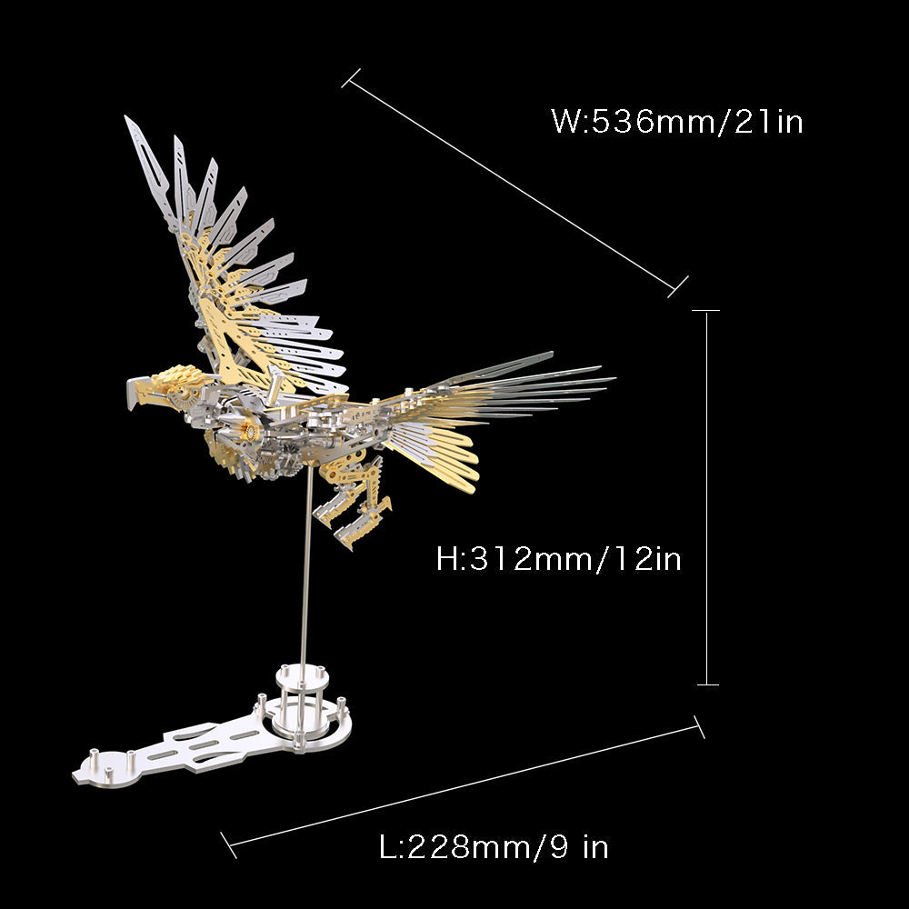 Gold and steel eagle sculpture over 50 cm wide, a bold desk and shelf centerpiece built from stainless steel parts Gold Eagle