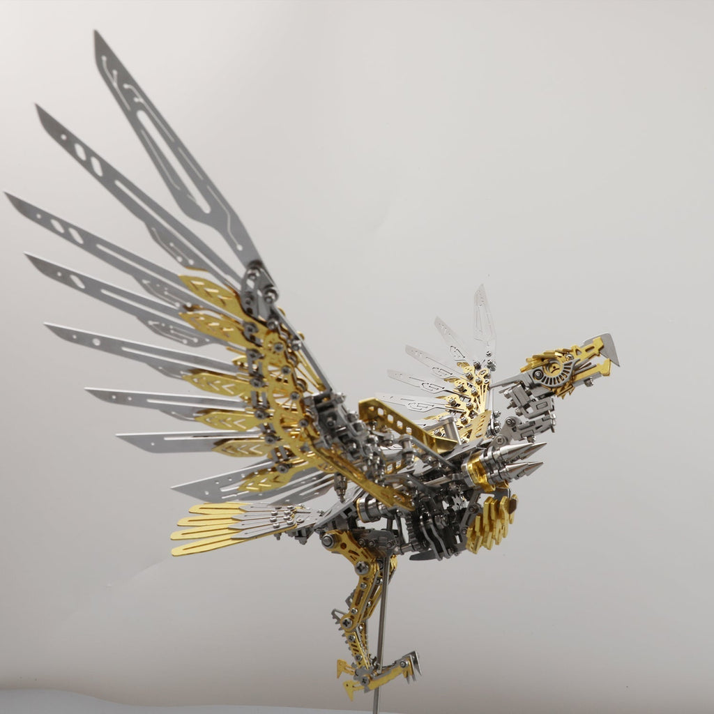 Gold metal raptor model kit built from hundreds of stainless steel parts, a multi hour assembly and gift for engineers Gold Eagle