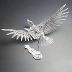 Silver metal eagle model kit with outstretched stainless steel wings, a mechanical bird centerpiece for a desk Silver Eagle