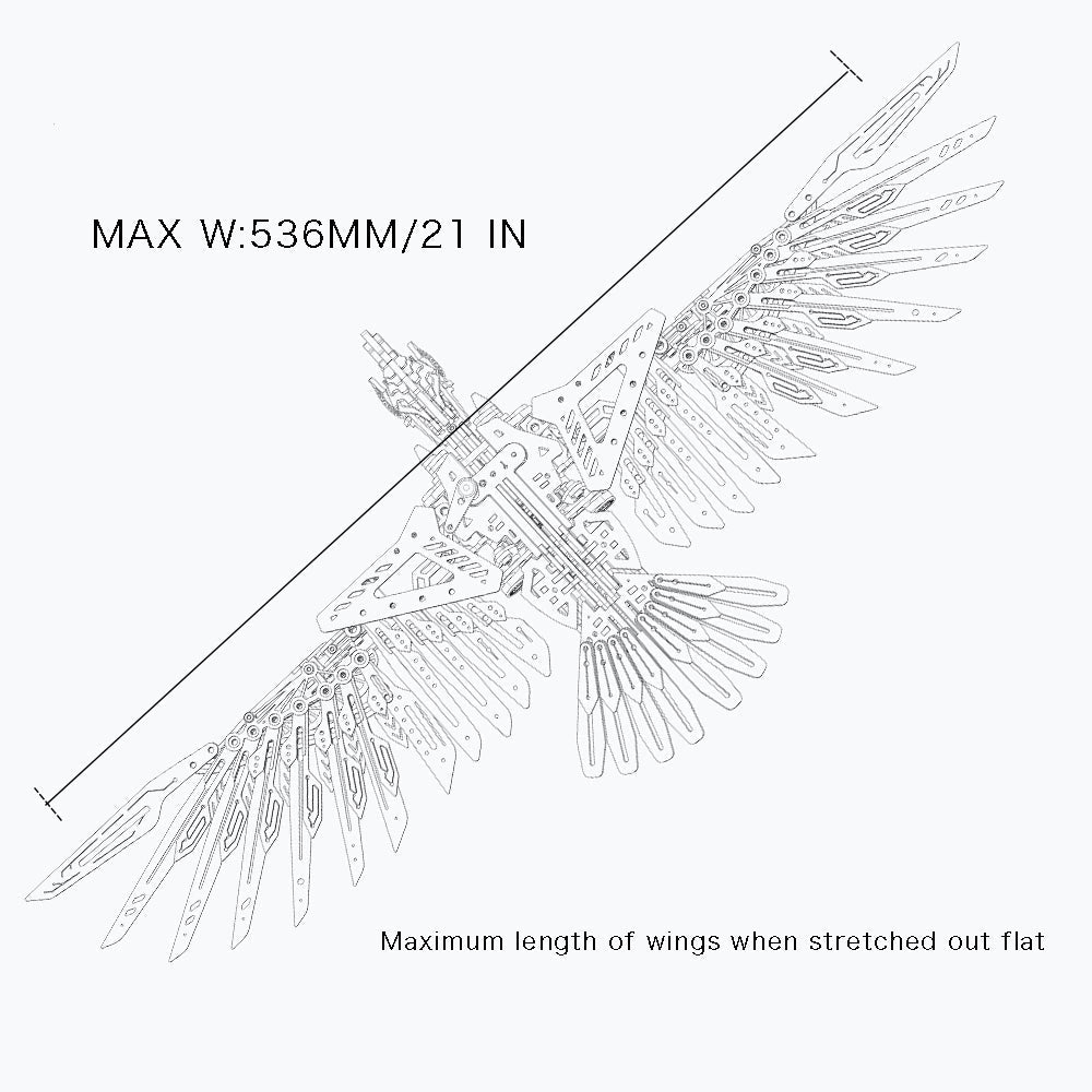Metal eagle model with a wide 53 cm wingspan, a dramatic stainless steel display piece for shelves and office desks