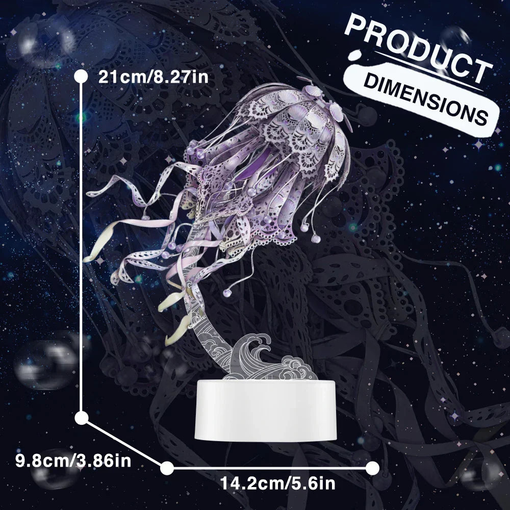Cobalt Violet metal jellyfish sculpture standing 21 cm tall, a 61 piece stainless steel model kit for desk display