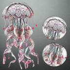 Scarlet Red 3D metal jellyfish puzzle kit with stainless steel tentacles, a marine sculpture for adult model builders