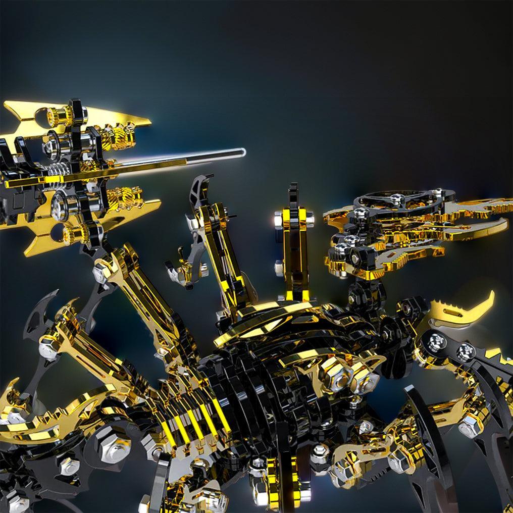 Laser-cut steel gears, pincers, and precision screws of the mechanical scorpion puzzle, a glue-free metal model kit to assemble