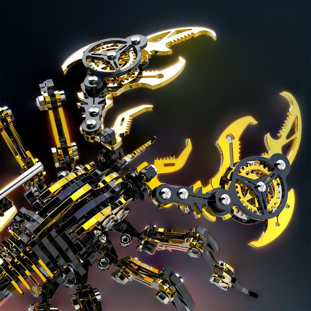 Claws and pincers of the mechanical scorpion model kit, laser-cut metal parts that fit together without glue or extra tools
