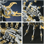 Assembly montage of the mechanical scorpion puzzle gears, joints, and legs, precision-cut stainless steel parts of the kit