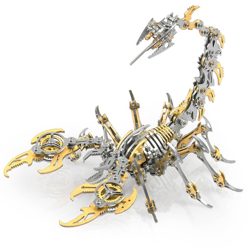 Gold accented stainless steel scorpion puzzle kit, a posable 48-piece mechanical model for collectors and desk display