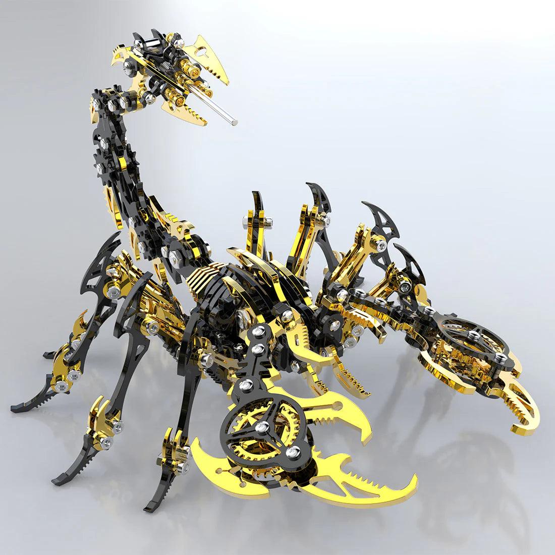 Golden Black scorpion king kit with its articulated tail raised, a 48-piece mechanical metal puzzle for collectors and display