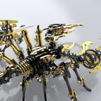 Golden Black mechanical scorpion puzzle posed for display, an intricate metal model kit and gift for puzzle enthusiasts