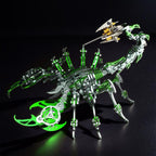Green mechanical scorpion king kit with articulated legs and tail, a stainless steel model puzzle for shelf and office display
