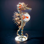 Intermediate metal model kit with 2100 precision cut parts and a six to ten hour steampunk seahorse build FIREWORKS lamp.