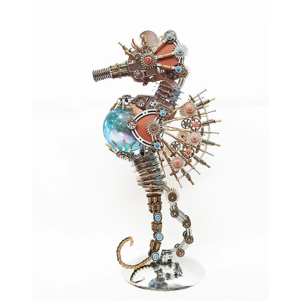 Mechanical seahorse metal model kit gift for steampunk fans and adult collectors who enjoy hands-on assembly FIREWORKS lamp.