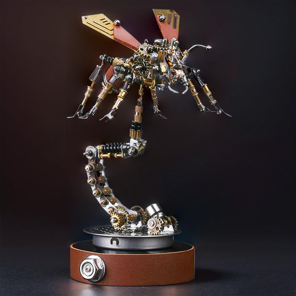 Steampunk metal termite sculpture with gears and rivets, a collectible mechanical model and gift for adult builders Termine With Holder
