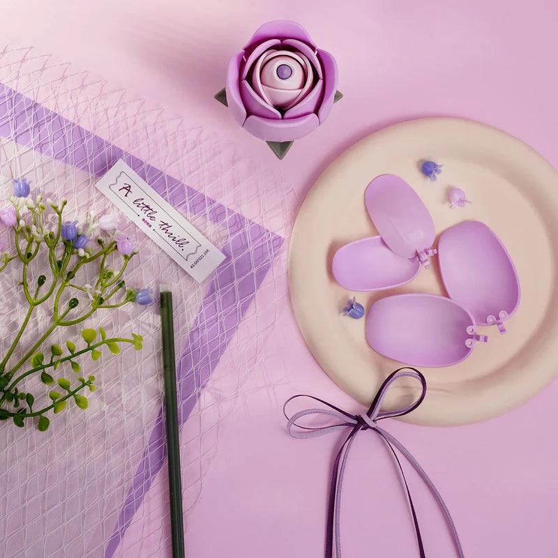 Laser-cut purple rose flower puzzle pieces ready to assemble, a relaxing wooden model kit and desk decor for adults AF022