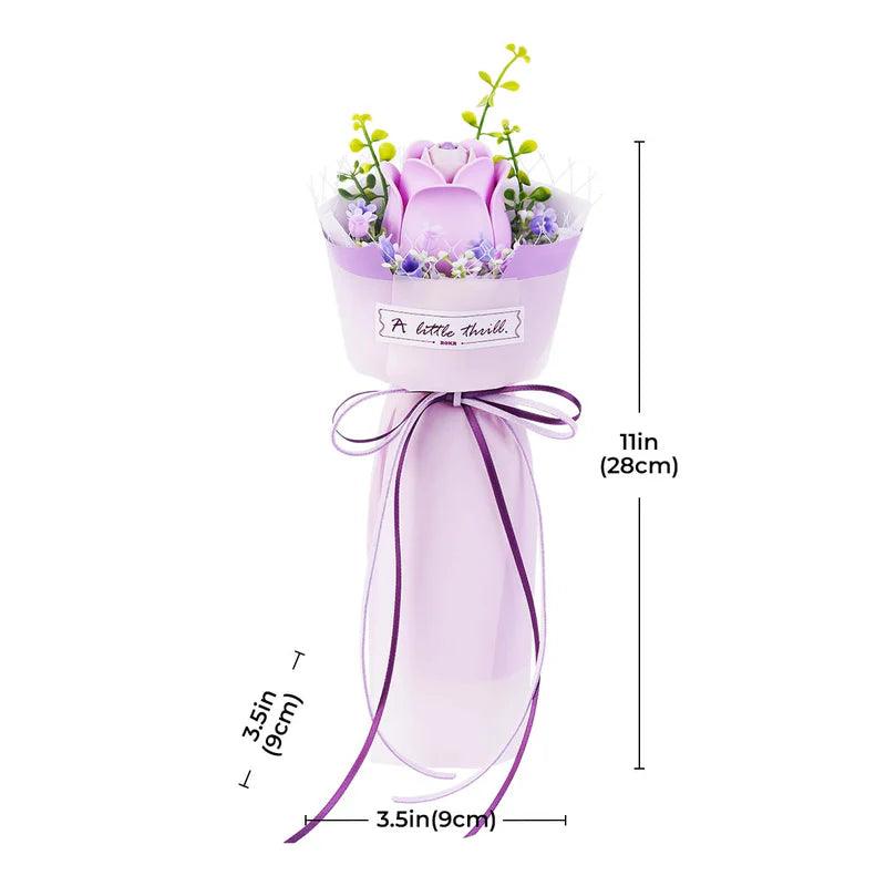 Tall purple rose wooden bloom on a slim stand, a botanical shelf ornament and a lasting flower gift for her AF022