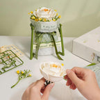 Beginner white camellia wooden flower puzzle assembled by hand, a relaxing 30 minute craft project for adults AF021