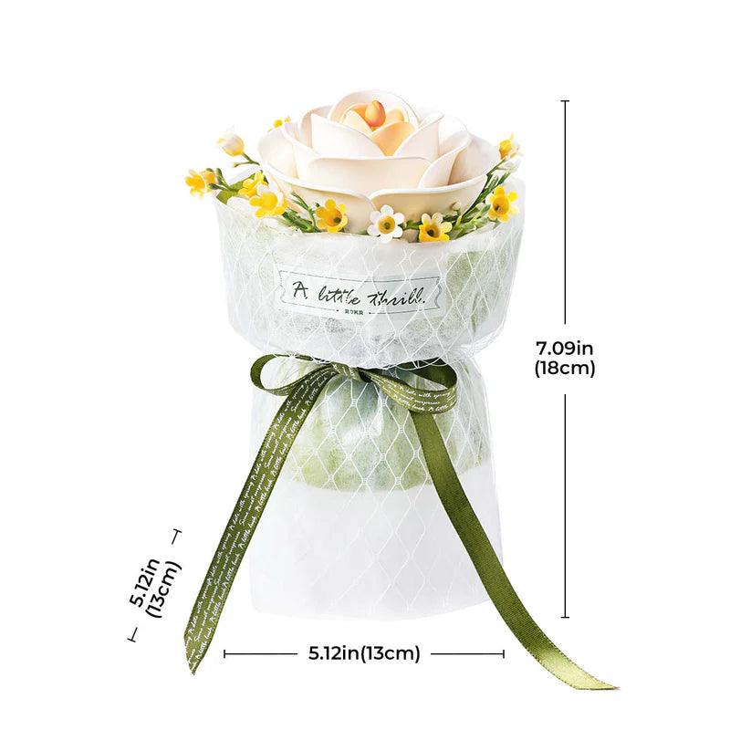 Miniature camellia wooden puzzle with a decorative flower stand, a compact botanical ornament for desk or shelf AF021