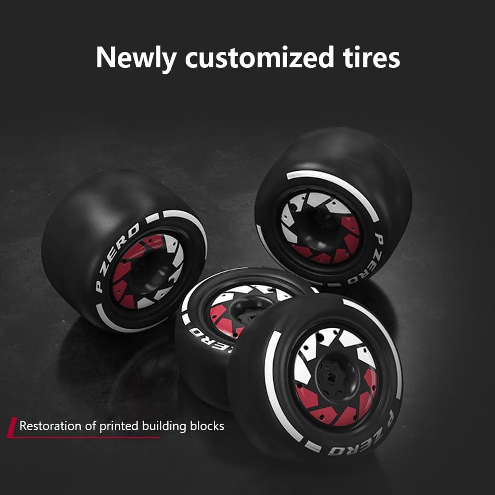 Detailed P ZERO racing slick tires and rims for the Alfa Romeo ORLEN C42 Formula 1 kit, in 1:8 with 1868 pcs and 1:24 with 271 pcs