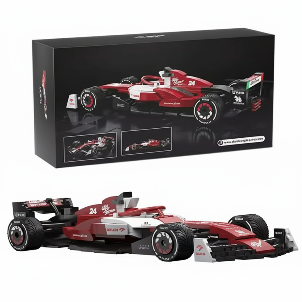 Compact Alfa Romeo ORLEN C42 Formula 1 brick car and boxed set, a snap together desk display in 1:24 with 271 pcs