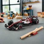 Assembled Alfa Romeo C42 Formula 1 model as desk decor and shelf centerpiece for motorsport fans, 1:8 with 1868 pcs