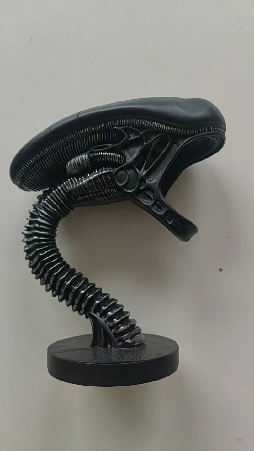 Matte alien creature resin lamp stand, a sci-fi sculptural figurine table lamp and gift for science fiction fans Black