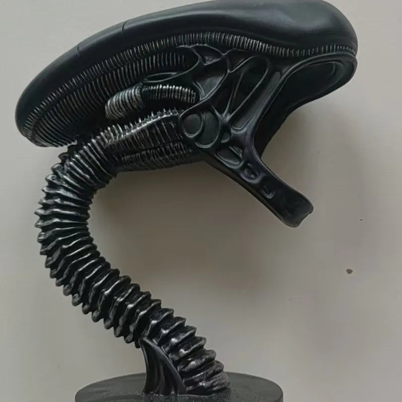 Detailed alien head resin lamp stand, a sci-fi decorative figurine and accent light for modern and eclectic home decor Black