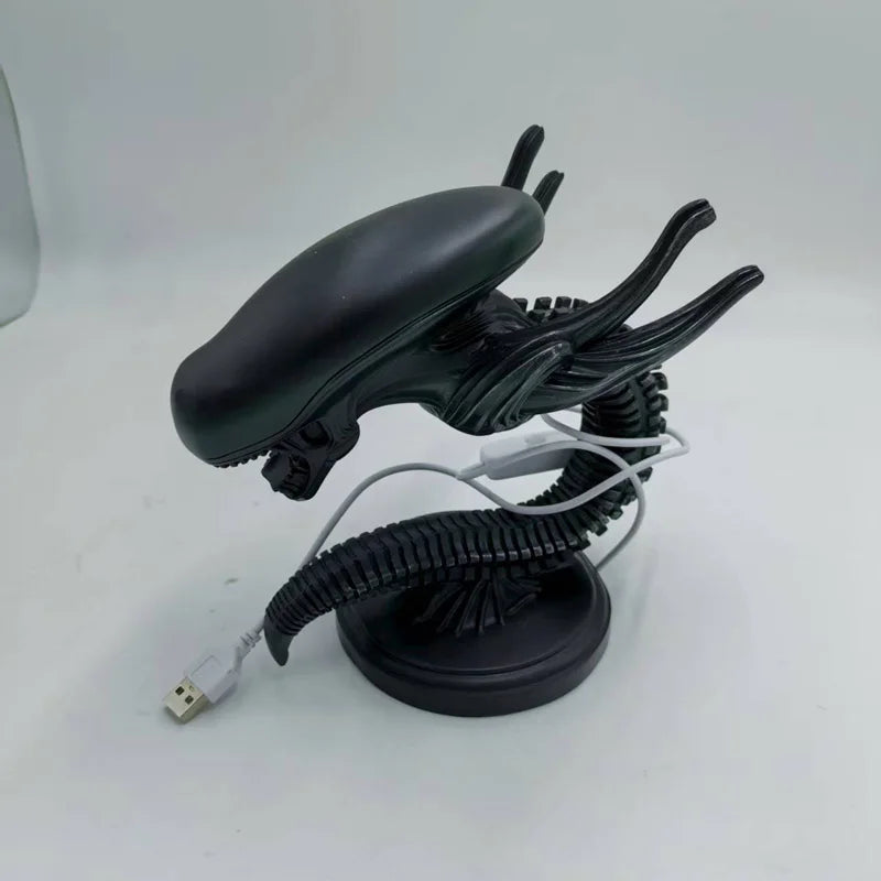 Alien guardian resin lamp stand and decorative figurine, a sci-fi accent light for a nightstand, console, or office desk Dark Grey